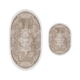 Mijölnir Juego de alfombras de baño beige y blanco (2 piezas)